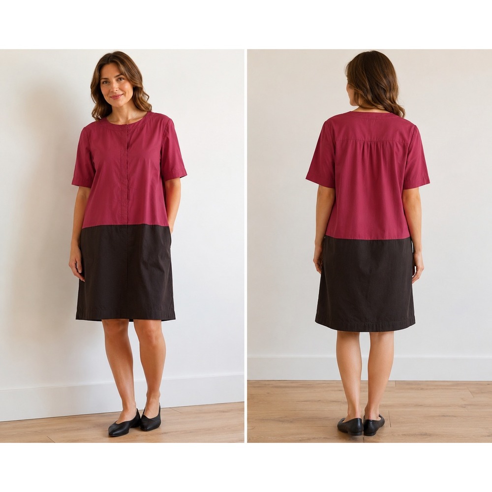 'S Max Mara Dress US 6 Magenta Brown Colorblock Cotton Shift Italy Chic